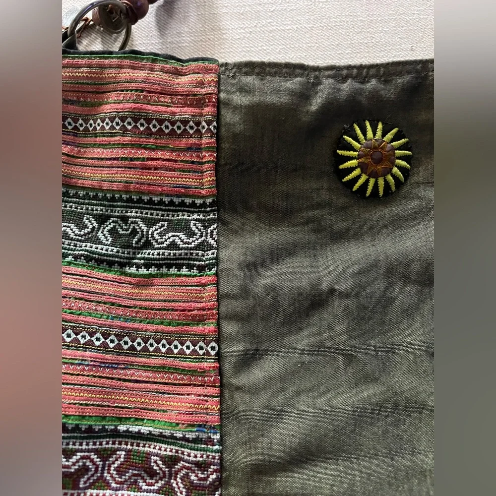 GORGEOUS tribal tapestry boho handmade fabric purse bag metal wood beads hippie